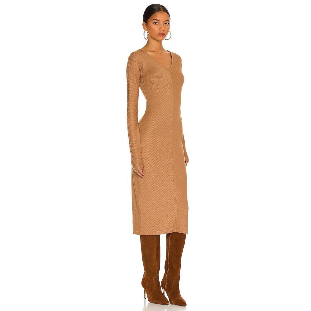 New rag & bone the Knit Rib Bias Midi Dress In Camel Size XL Retail $375 - Picture 2 of 9